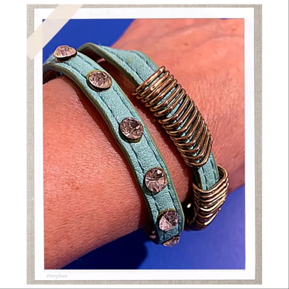 Bracelet Endless Turquoise Wrap Faux Leather Bracelet - Choker New Handmade